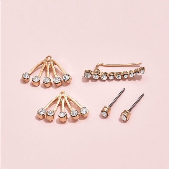 ⚜️[𝟯/$𝟭𝟴]⚜️3 Gold Cluster Pave Earrings NEW - Picture 4 of 5